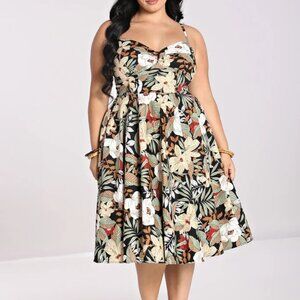 Hell Bunny Adelaida retro sweetheart floral tikki pinup dress, 4xl (UK22/US 18)